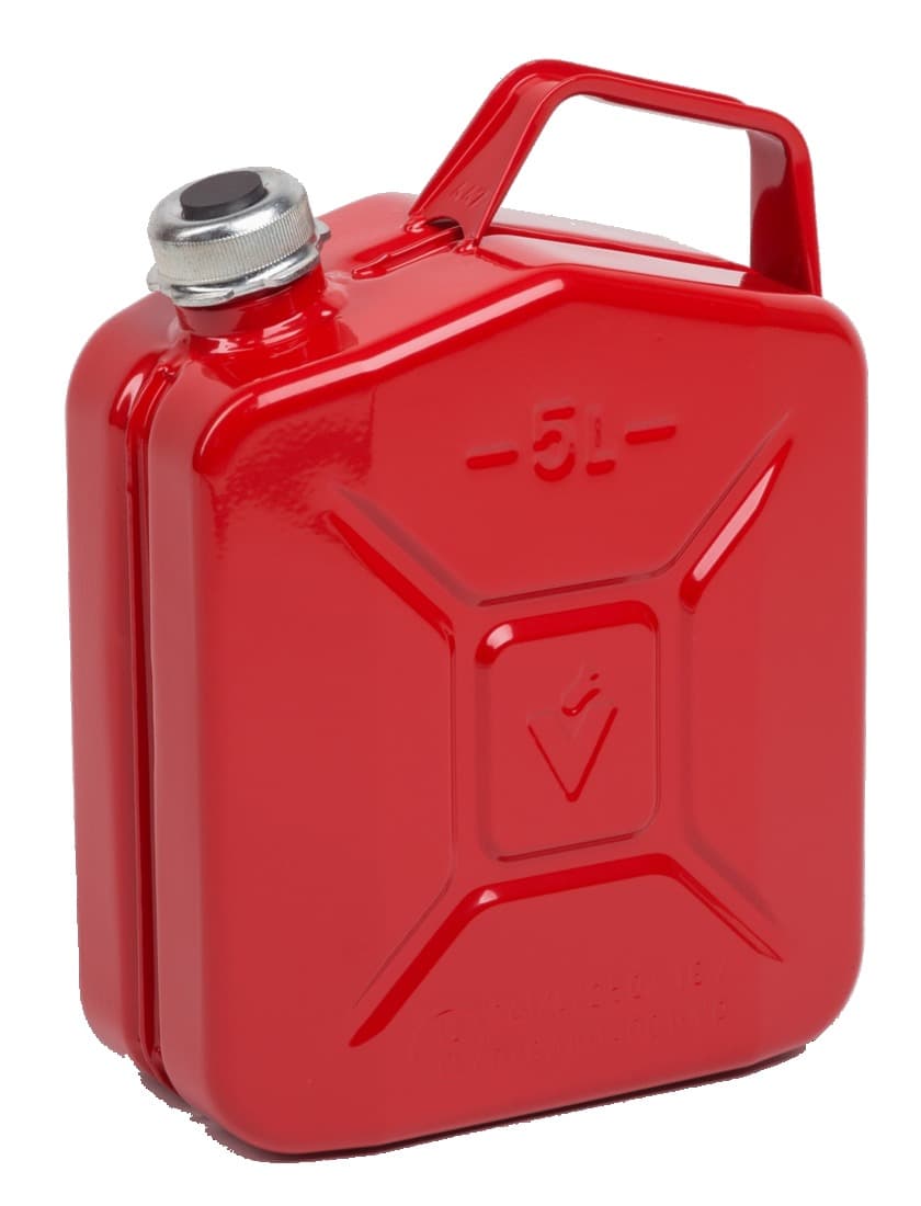Jerricans à visser métalliques, 5 L, 1,5 kg, rouge RAL3000 (essence) - 1